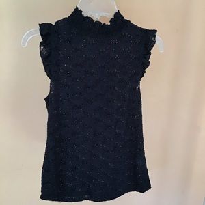 June & Hudson Ruffle Mock Neck Lace Tank Top